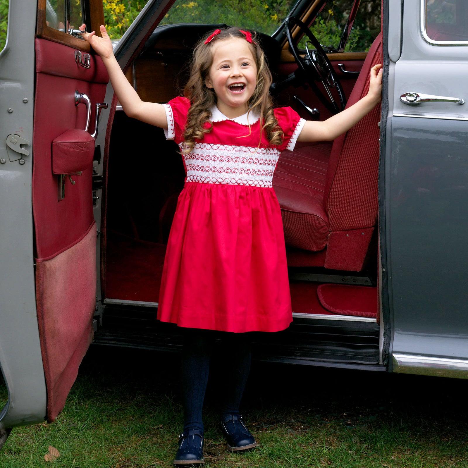 Red Classic Smocked Dress for Girls