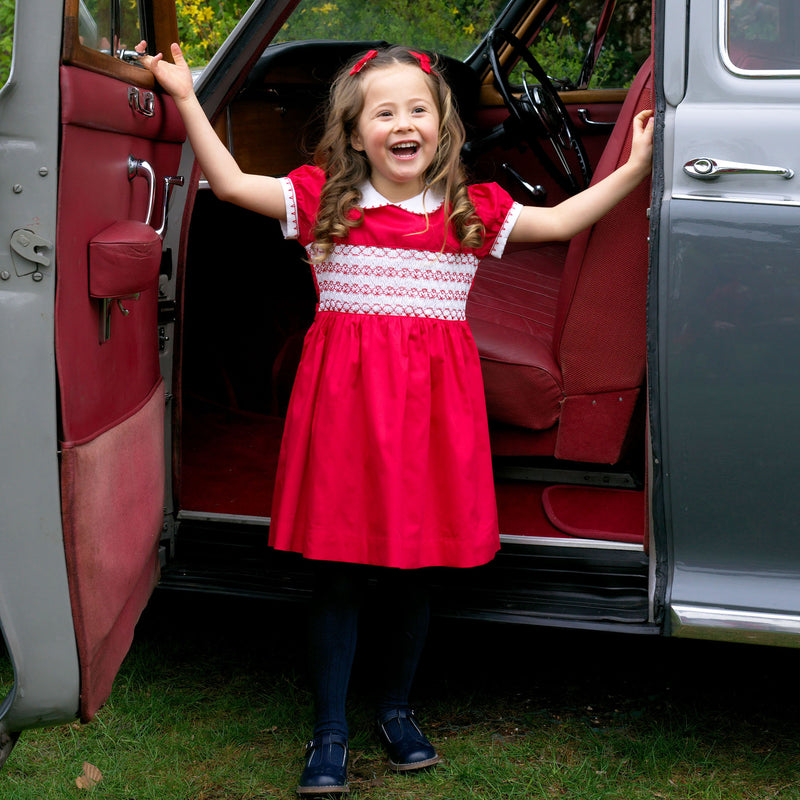 Red Classic Smocked Dress for Girls