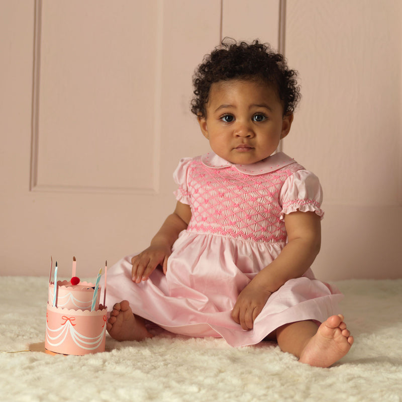 Pink Bow Smocked Dress & Bloomers for Baby Girls 6m