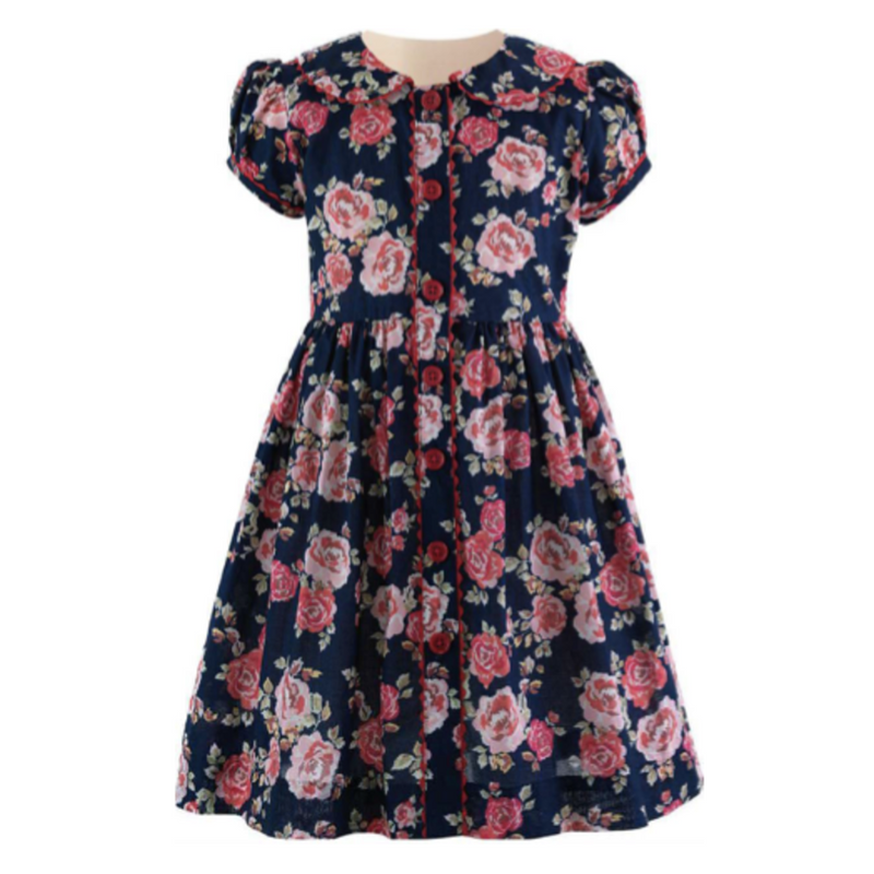 Navy Rose Button-Front Dress Rachel Riley