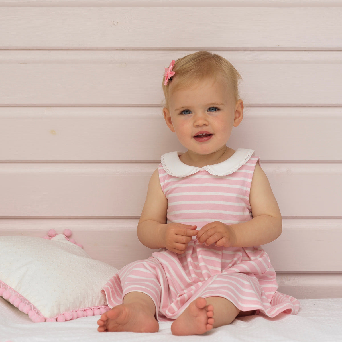 Baby Girl Pink Breton Stripe Jersey Dress Rachel Riley US