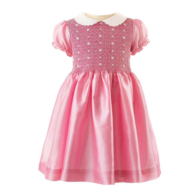 Taffeta Rosebud Smocked Dress, Pink Rachel Riley