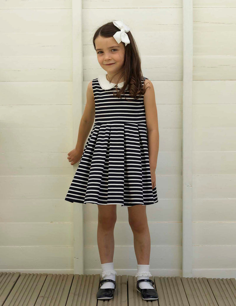 Navy Breton Stripe Jersey Dress Rachel Riley