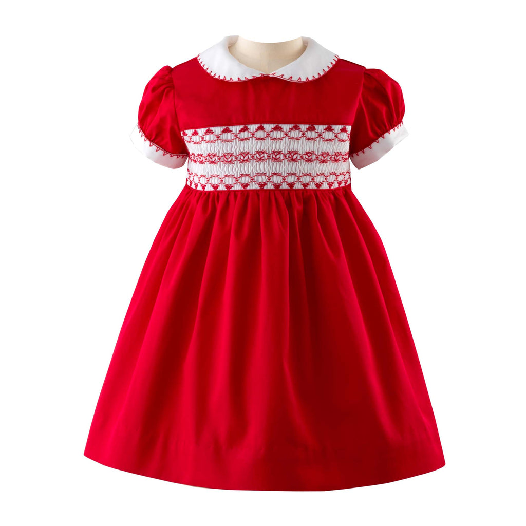 Rachel Riley Baby Girls Classic Smocked Dress And Bloomers in Red 6M
