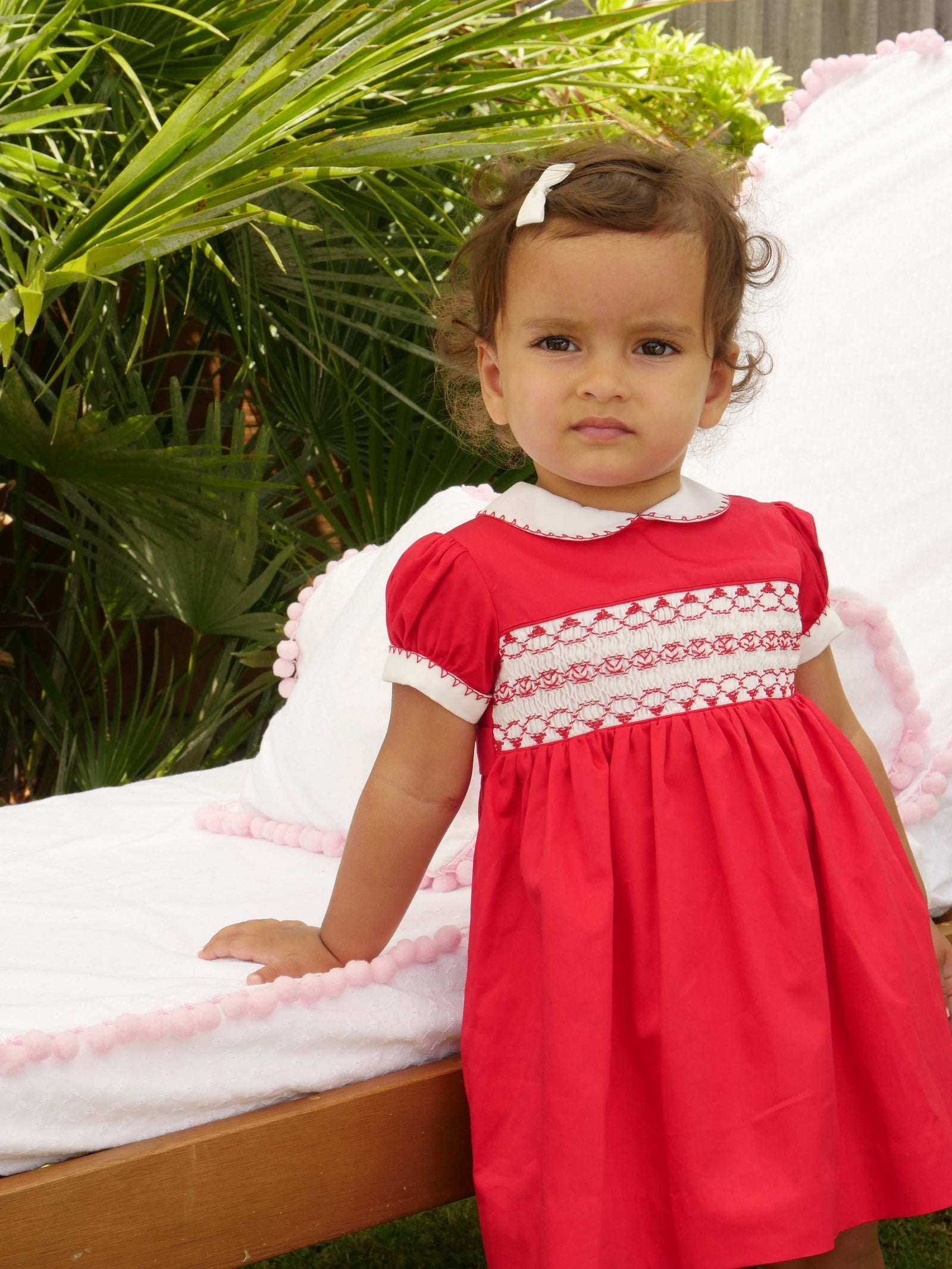 red smock dress Red Classic Smocked Dress & Bloomers for Baby Girls