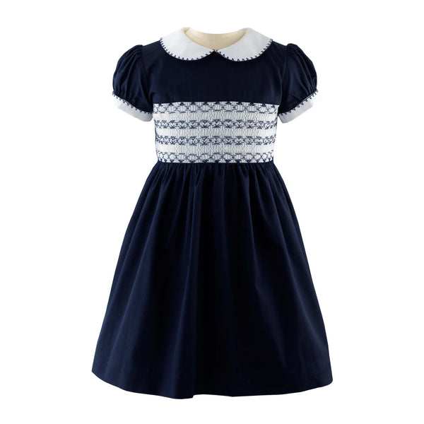 Rachel Riley Girls Classic Smocked Dress in Navy 5 Yrs Blue