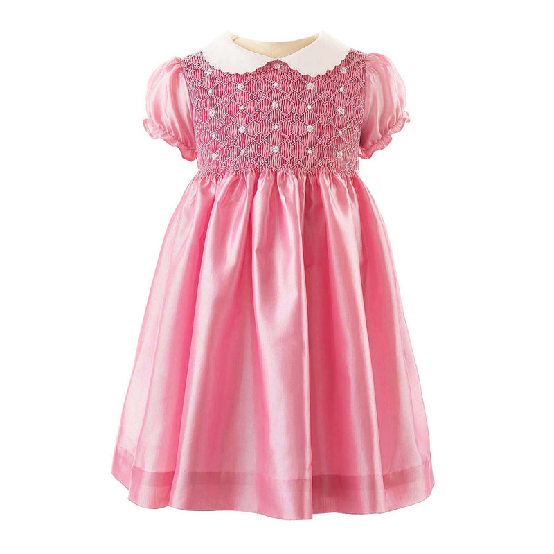 Taffeta Rosebud Smocked Dress, Baby Rachel Riley
