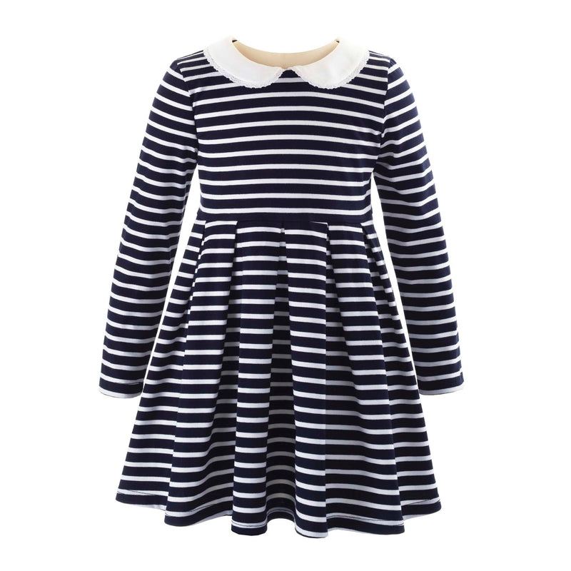 Long Sleeved Breton Striped Jersey Dress, Navy Rachel Riley US Long Sleeved Breton Striped Jersey Dress, Navy Rachel Riley US