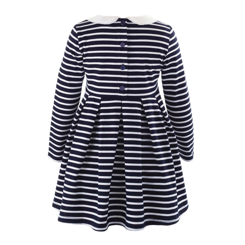 Long Sleeved Breton Striped Jersey Dress, Navy 7y Long Sleeved Breton Striped Jersey Dress, Navy 7y