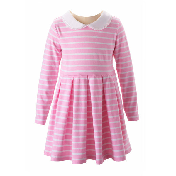 pink peter pan collar long sleeve dress Breton Stripe Jersey Dress, Pink