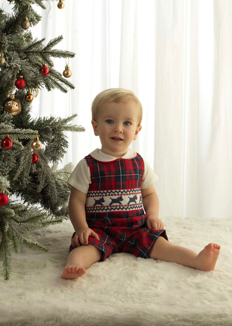 Scottie Dog Smocked Romper Rachel Riley