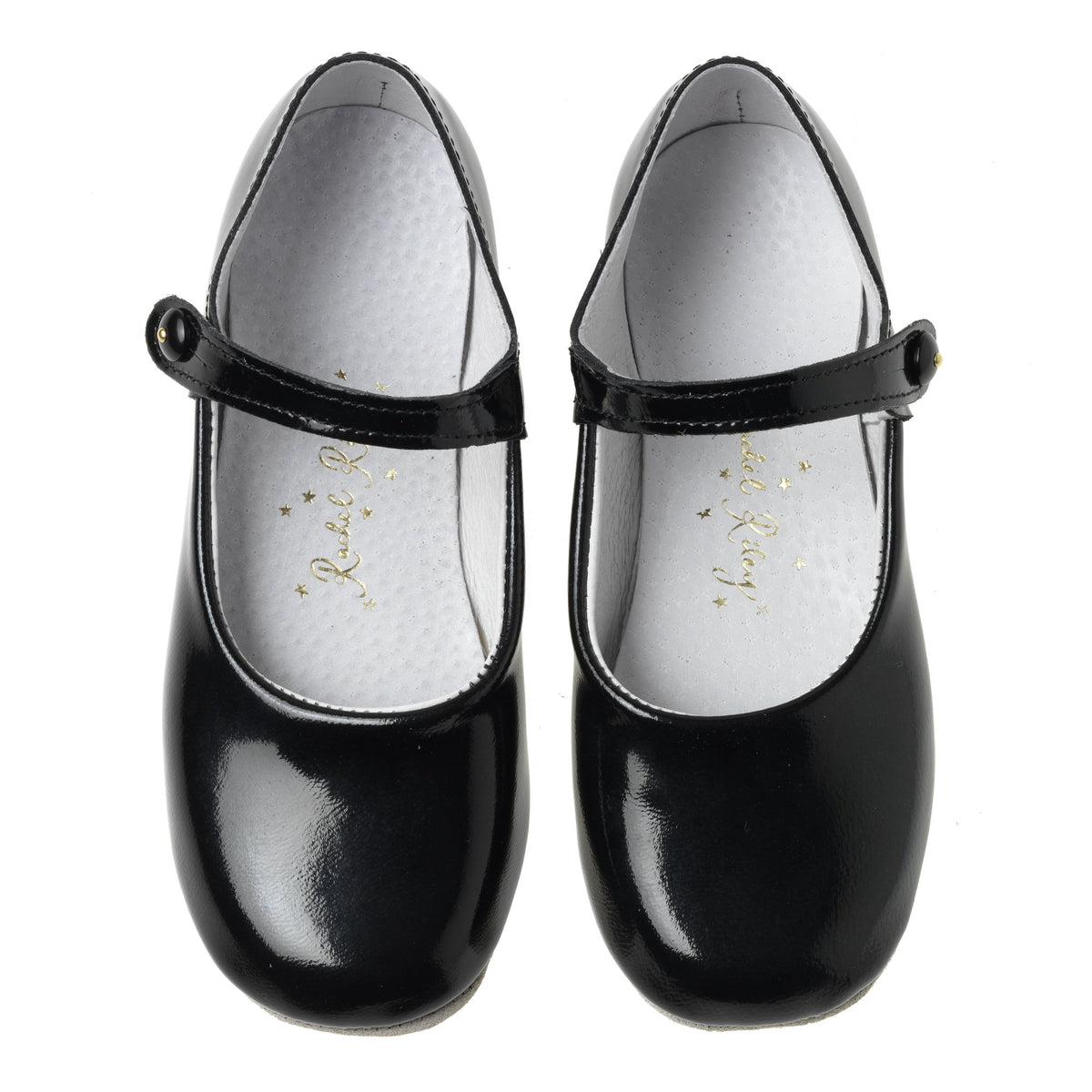 Button Strap Slipper, Black Patent Rachel Riley US