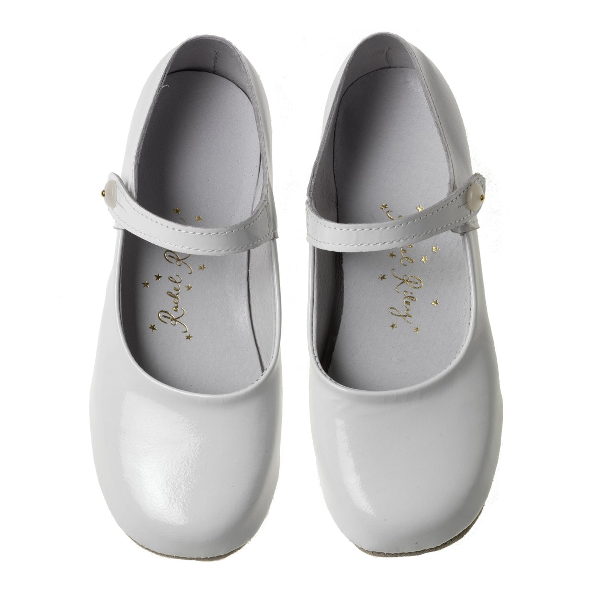 Button Strap Slipper, White Patent Rachel Riley US